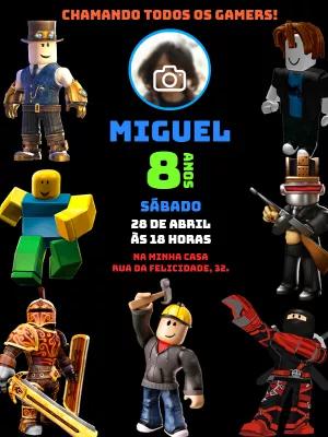 Convite de Aniversário Roblox com Foto para Editar Online