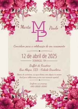 Convite de Casamento Floral Pink Editável Online