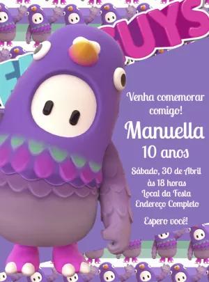 Convite de Aniversário Fall Guys com Personagens para Editar