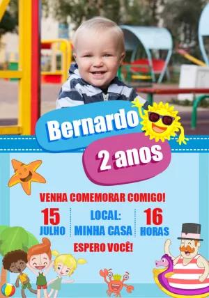 Convite Aniversário Mundo Bita Praia com Foto para Editar
