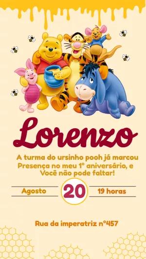 Convite de Aniversário Ursinho Pooh e Turma para Editar Online