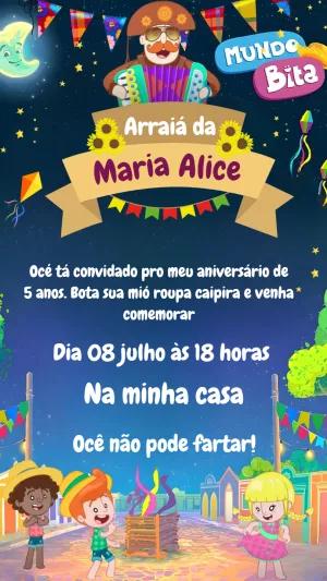 Convite Festa Junina Mundo Bita para Editar Online