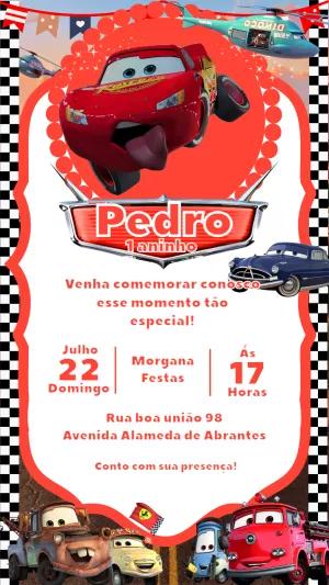 Convite de Aniversário Carros Relâmpago McQueen para Editar