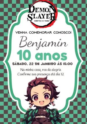 Convite de Aniversário Demon Slayer para Editar Online