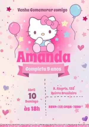 Convite de Aniversário Hello Kitty Rosa para Editar Online