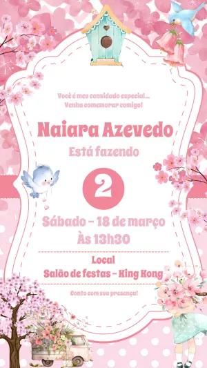 Convite Aniversário Jardim dos Pássaros para Editar Online