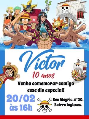 Convite Aniversário One Piece com a Tripulação para Editar