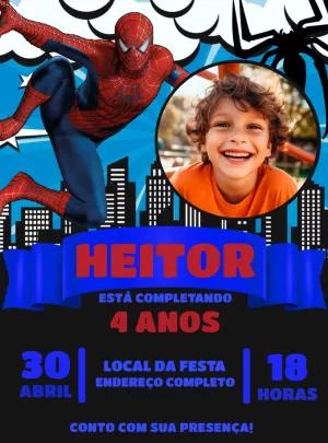 Convite Aniversário Homem Aranha com Foto para Editar Online