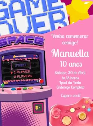 Convite Aniversário Gamer Menina com Video Game para Editar