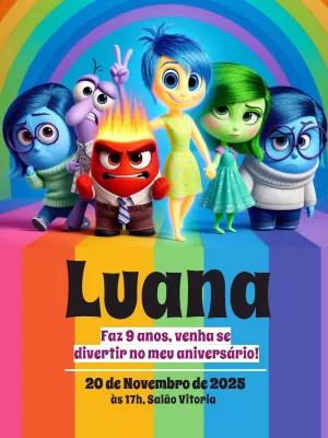 Convite de Aniversário Divertidamente com Personagens para Editar