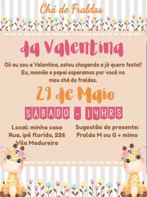 Convite Chá de Fraldas Girafa Fofa para Editar Online