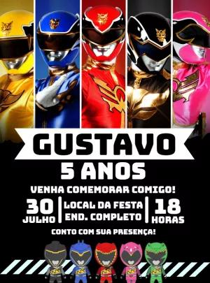 Convite Aniversário Power Rangers para Editar Online