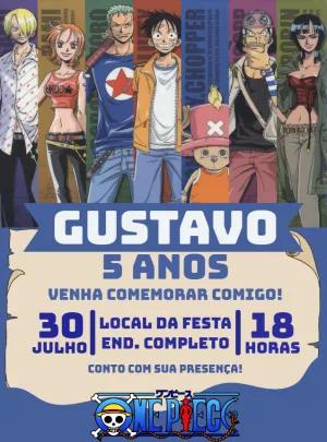 Convite de Aniversário One Piece com Personagens para Editar