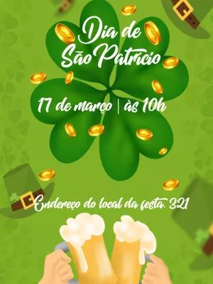 Convite Dia de São Patrício com Trevo e Cerveja para Editar