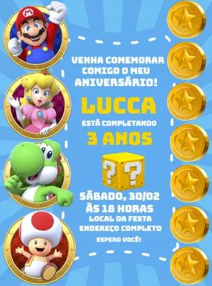 Convite de Aniversário Super Mario com Personagens para Editar