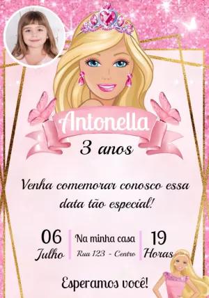 Convite Aniversário Barbie Princesa com Foto para Editar Online