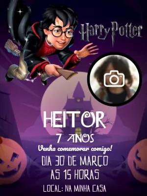 Convite Aniversário Harry Potter com Foto para Editar Online