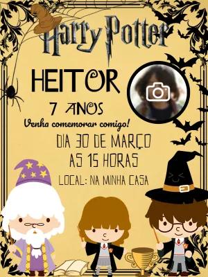 Convite Aniversário Harry Potter com Foto para Editar Online