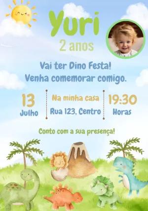 Convite Aniversário Dino Baby com Foto para Editar Online