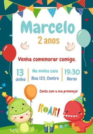 Convite Aniversário Dino Baby com Dinossauros Fofos para Editar
