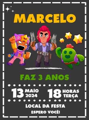 Convite de Aniversário Brawl Stars com Personagens para Editar