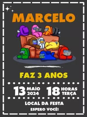 Convite Aniversário Among Us com Personagens para Editar Online
