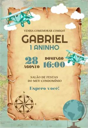 Convite Aniversário Volta ao Mundo para Editar Online