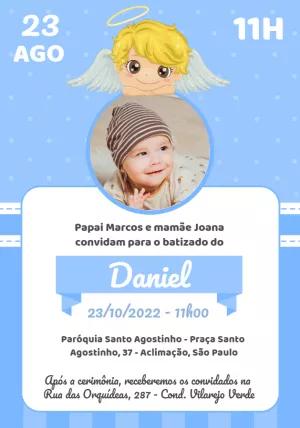 Convite de Batizado com Anjo e Foto para Editar Online