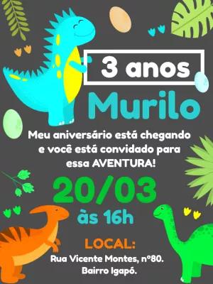 Convite de Aniversário Dinossauro Infantil para Editar Online