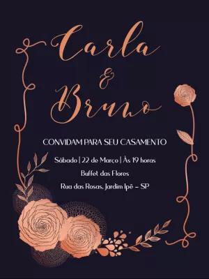 Convite de Casamento Floral Rosé Gold para Editar Online