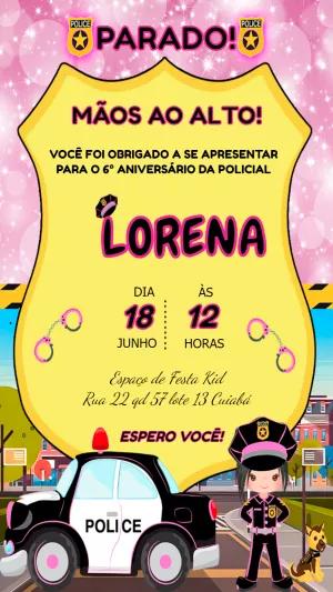 Convite Aniversário Policial Menina para Editar Online