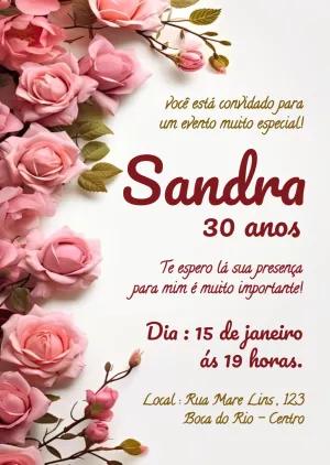 Convite de Aniversário Floral com Rosas para Editar Online
