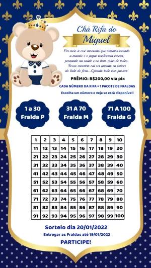 Chá Rifa Ursinho Príncipe Azul e Dourado para Editar Online