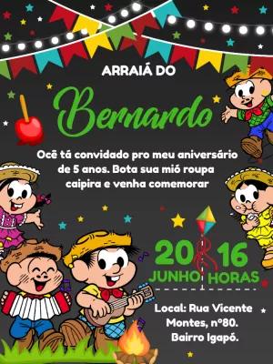 Convite de Aniversário Arraiá Turma da Mônica para Editar