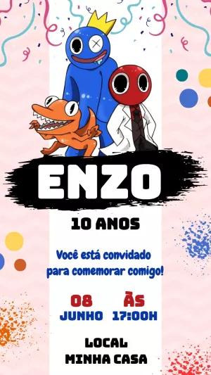 Convite de Aniversário Rainbow Friends para Editar Online