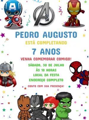Convite Aniversário Vingadores com Heróis para Editar Online
