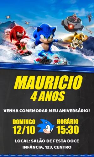 Convite Aniversário Sonic o Filme Editável Online