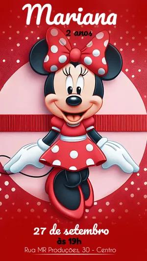 Convite Aniversário Minnie Mouse Vermelha para Editar Online