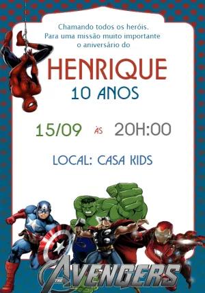 Convite de Aniversário Vingadores com Heróis para Editar Online