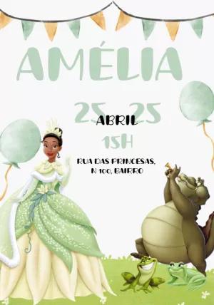 Convite Aniversário A Princesa e o Sapo para Editar Online
