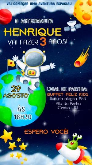 Convite de Aniversário Astronauta no Espaço para Editar Online