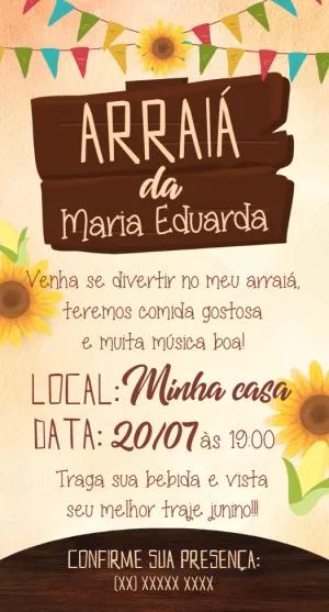 Convite Arraiá de Aniversário com Girassóis para Editar Online