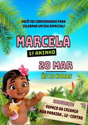 Convite Aniversário Moana Baby Tropical para Editar Online