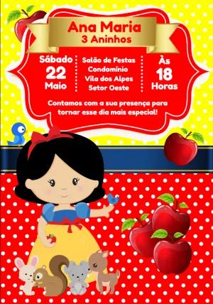 Convite Aniversário Branca de Neve Cute para Editar Online