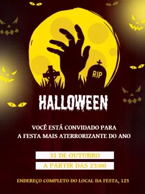Convite de Halloween Assustador com Zumbi para Editar Online