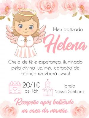 Convite Batizado de Menina com Anjinha para Editar Online