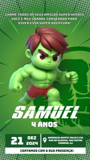 Convite de Aniversário Hulk Cute para Editar Online