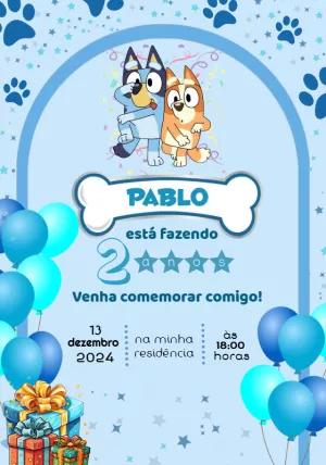 Convite de Aniversário Bluey e Bingo para Editar Online