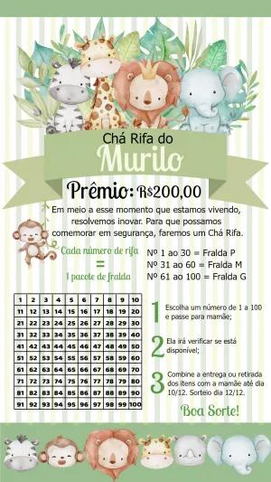 Convite Chá Rifa Safari com Animais para Editar Online