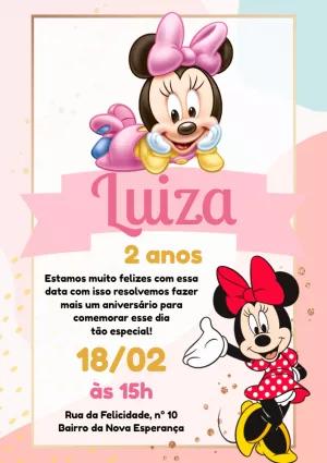 Convite de Aniversário Minnie Mouse Rosa para Editar Online